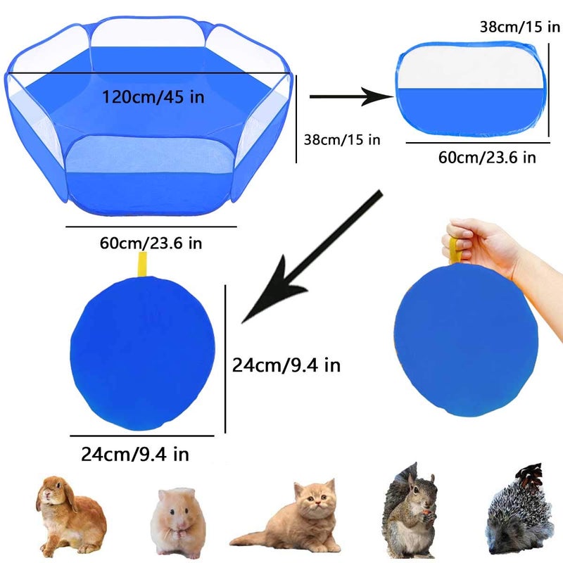 GABraden Small Animals Tent,Reptiles Cage,Breathable Transparent Pet Playpen Pop Open Outdoor/Indoor Exercise Fence,Portable Yard Fence (Upgrade Blue) - Image 5